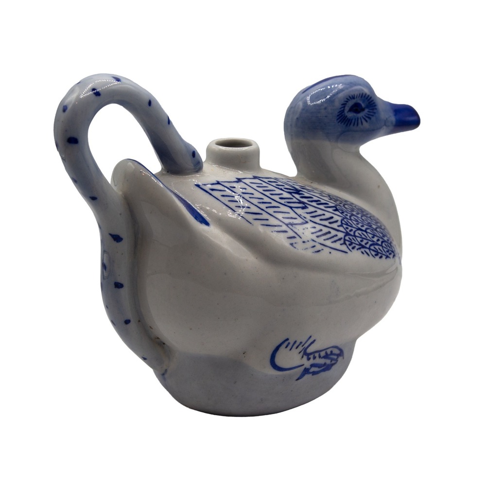 Blue‎ White Ceramic Duck Teapot Bird Figurine Novelty Kitchen Decor